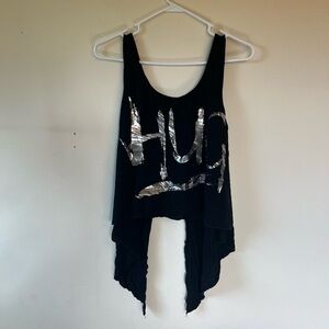 Women’s Black and Silver Open Back Flowy Tank Top size Medium